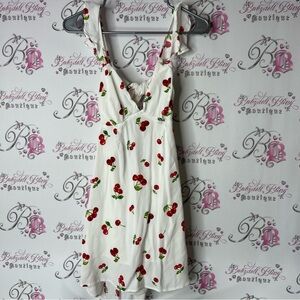 Dress Forum dress ruffle bow ribbon 🎀 tie up back White with Cherry Design